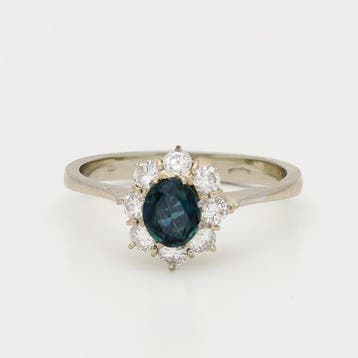 Ring - 18 karaat Witgoud Saffier - Diamant, Sieraden, Tassen en Uiterlijk, Ringen, Nieuw