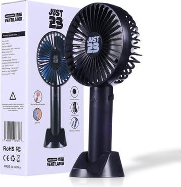 JUST23 Elektrisch Draagbare Handventilator met licht - Zwart, Ophalen of Verzenden, Zo goed als nieuw