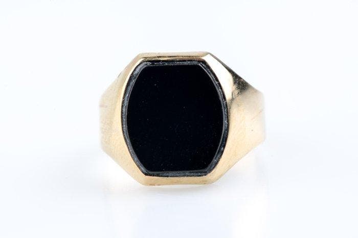 Ring - 18 karaat Geel goud Onyx, Sieraden, Tassen en Uiterlijk, Ringen