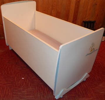 Brocant ledikantje Retro houten Design baby kinder art bedje, Ophalen