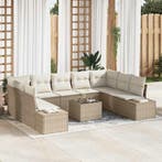 vidaXL Tuinbankenset met kussen 9 pcs Beige en Crème, Verzenden, Nieuw, Rotan, Meer dan 8 zitplaatsen