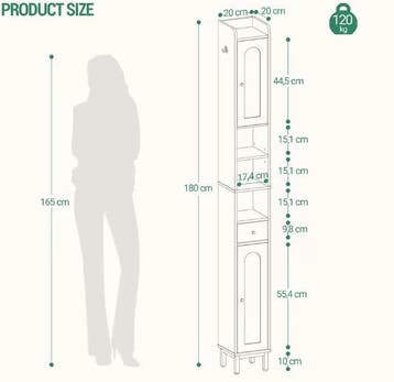 Hoge Witte Badkamerkast met Deuren, Lade en Open Vak 180 cm, Verzenden, Nieuw