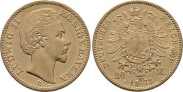 20 Mark 1873 D Bayern Ludwig Ii 1864-1886, Verzenden