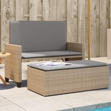 vidaXL Tuinbank met kussens en voetenbank poly rattan beige, Verzenden, Nieuw