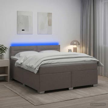 vidaXL Boxspring Bed met Matras en LED Taupe 140 x 200 cm, Verzenden, Nieuw