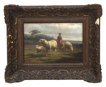 Frans Lebret (1820-1909), Herderin met grazende schapen