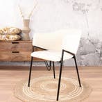 Eetkamerstoel met armleuning | Boucle | Wit | DS4U Elza, Ophalen of Verzenden, Nieuw, Wit