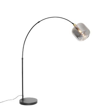 Smart booglamp zwart met goud met smoke glas incl. Wifi, Huis en Inrichting, Lampen | Vloerlampen, Verzenden, Nieuw, Glas, Art Deco