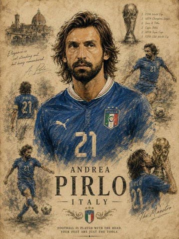 Shayer - Andrea Pirlo The Italian Maestro - XL - 60x80cm -, Nieuw
