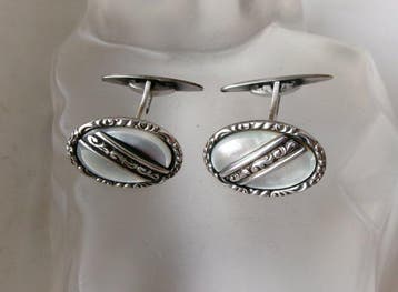 Zilver, parelmoer - Manchetknopen - Art Deco