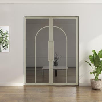 Dubbele stalen taatsdeur Kiezelgrijs 2 Vlaks rond Rookglas, Minder dan 80 cm, Overige typen, Nieuw, Metaal