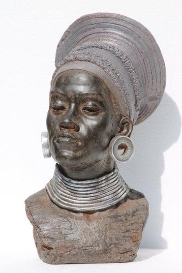 Buste, buste negroide dame - 55 cm - mgo, Antiek en Kunst