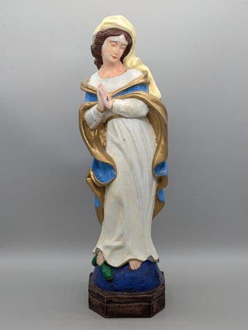 Figuur - Marienfigur – Madonna auf Weltkugel - 54 cm - Hout