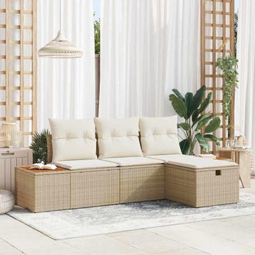 vidaXL Tuin Sofa Set 4 st Beige poly rattan, Verzenden, Nieuw, Rotan, 4 zitplaatsen