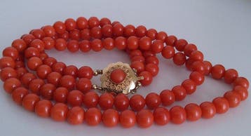 Ketting - 14 karaat Geel goud - Bloedkoraal, Sieraden, Tassen en Uiterlijk, Antieke sieraden