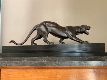 Irene Rochard - Beeld, Panthère Art Déco - L. 72 cm - 25 cm