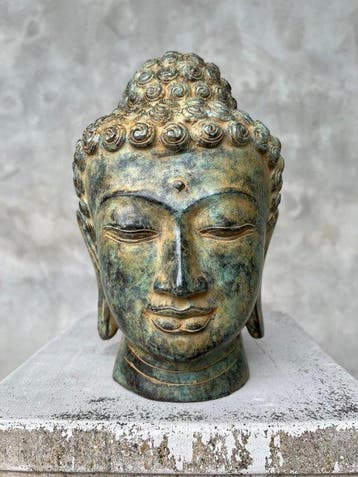 sculptuur, NO RESERVE PRICE - Bronze Patinated Buddha Head -
