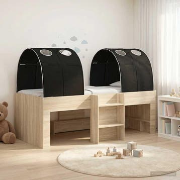 vidaXL Bed met Tunnel 3 st Sonoma Eiken en Zwart Bewerkt, Verzenden, Nieuw, Bruin, Hout