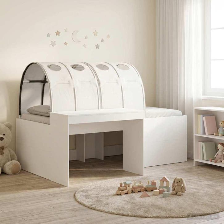 vidaXL Bed met Tunnel 3 st Artisian Eik en Wit Bewerkt hout, Huis en Inrichting, Slaapkamer | Bedden, Bruin, Nieuw, Hout, Verzenden