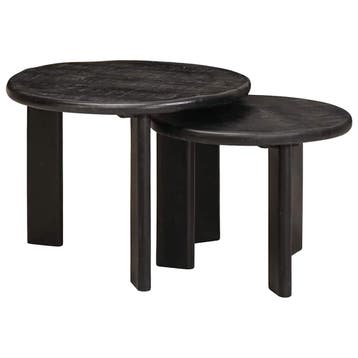 vidaXL Nest Koffietafels 2 st Zwart Ø 50 x 40 cm Massief, Verzenden, Nieuw, Overige houtsoorten, 50 tot 100 cm