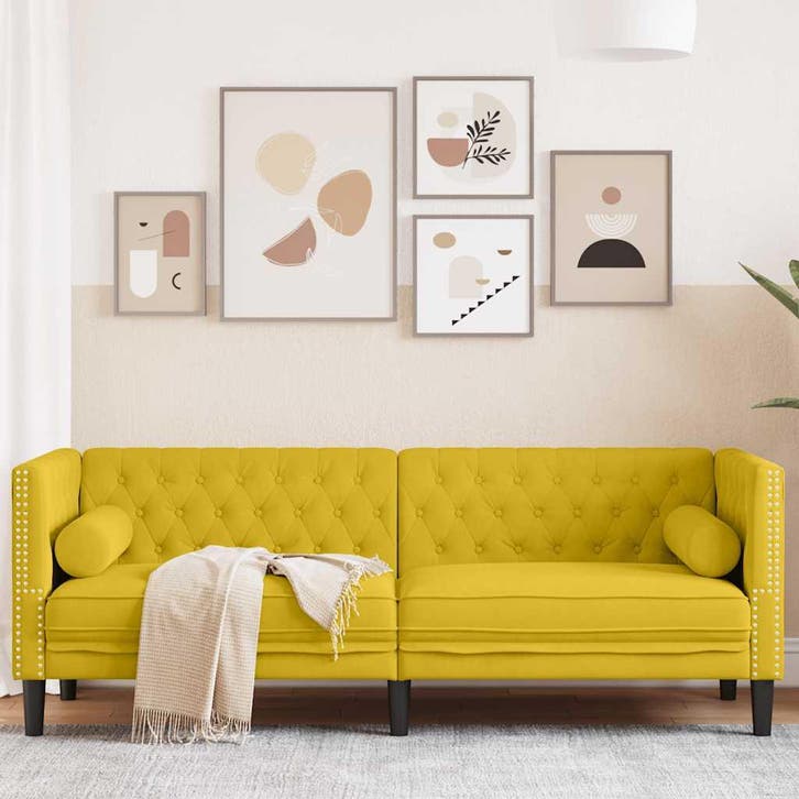 vidaXL Driezitsbank Chesterfield-stijl met bolsters fluweel, Huis en Inrichting, Banken | Bankstellen, Nieuw, Stof, Driepersoons