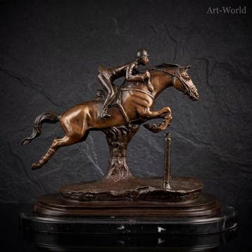 Beeld, Exclusief sculptuur: Paard met Ruiter 44 cm / 14 kg -, Antiek en Kunst