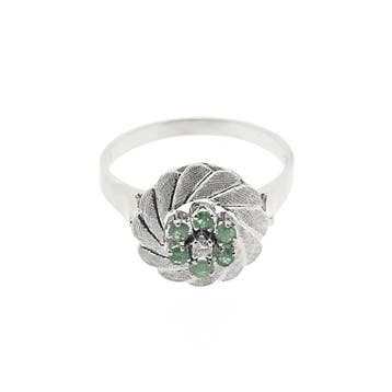 Gouden ring met smaragd en diamant; 0,03 ct., Gebruikt, Ophalen of Verzenden, 17 tot 18, Met edelsteen