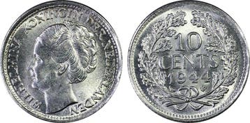 Koningin Wilhelmina 10 cent 1944 S, Verzenden, Zilver, 10 cent, Koningin Wilhelmina