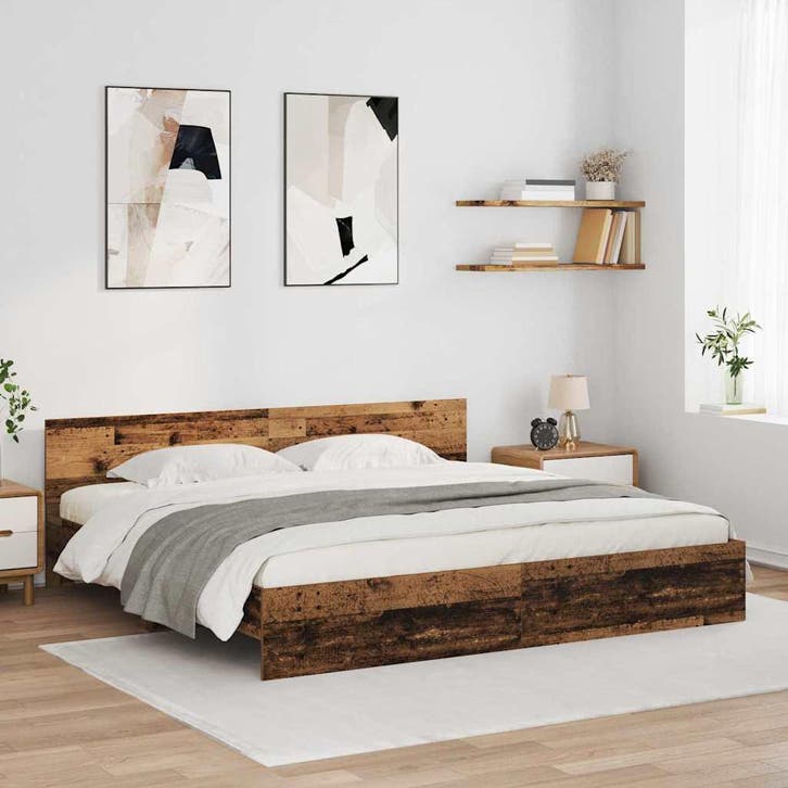 vidaXL Bedframe met hoofdeinde Oud Hout 200 x 200 cm Bewerkt, Huis en Inrichting, Slaapkamer | Bedden, Bruin, Nieuw, Hout, Verzenden