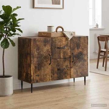 vidaXL Dressoir met lade Gerookt eiken 89 x 34,5 x 60 cm, Verzenden, Nieuw, Overige houtsoorten, Minder dan 50 cm