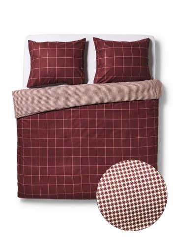 HEMA Dekbedovertrek 200x200/220cm flanel ruiten bordeaux, Verzenden, Nieuw