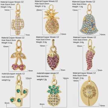 Gouden Bedeltjes voor Sieraden Maken: Cactus, Kers, Paddenst, Verzenden, Nieuw