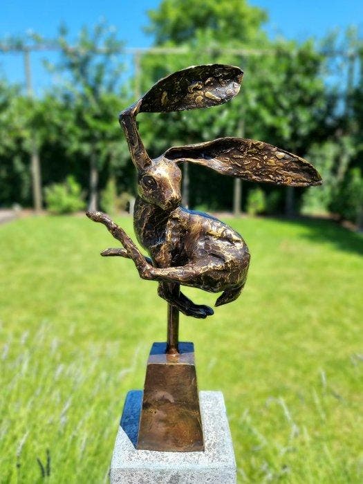 Beeldje - Leaping hare - Brons, Antiek en Kunst, Kunst | Designobjecten
