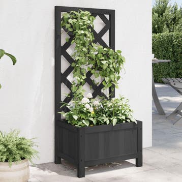 vidaXL Plantenbak met latwerk massief vurenhout zwart, Tuin en Terras, Verzenden, Nieuw, Hout