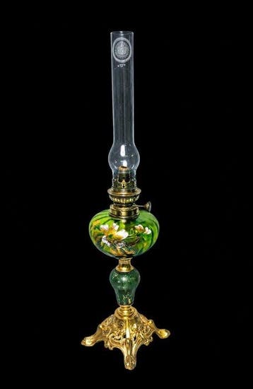 Hugo Schneider - Petroleumlamp - Messing, Kristal, Glas