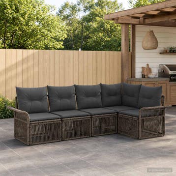 vidaXL Tuinbankenset 5 st Grijs poly rattan, Verzenden, Nieuw, 5 zitplaatsen