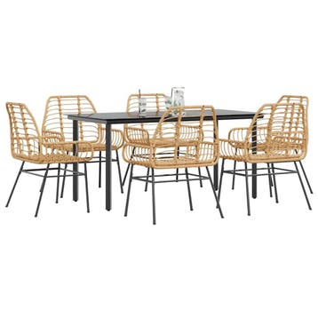 vidaXL 7-delige Tuinset poly rattan glas bruin, Verzenden, Nieuw, 6 zitplaatsen, Tuinset