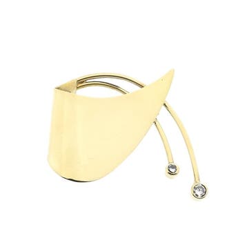 Gouden abstracte broche met zirconia, Gebruikt, Ophalen of Verzenden, Met edelsteen, Goud