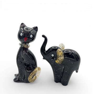 Beeldje, Coppia di Gatto e Elefante in vetro di Murano - 10, Antiek en Kunst