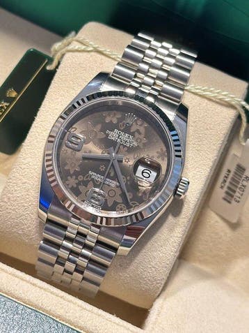 Rolex - Datejust Bronze Floral Dial 18k White Gold Fluted, Nieuw