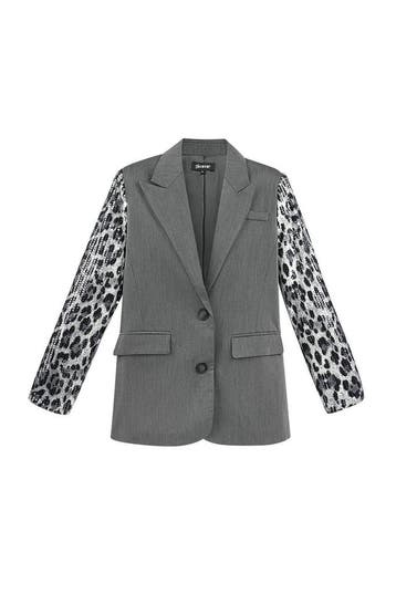 Blazer met Luipaardprint Pailletten Mouwen | Dames - Grijs, Kleding | Dames, Verzenden, Nieuw