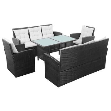 vidaXL 5-delige Loungeset met kussens poly rattan zwart, Verzenden, Nieuw, Loungeset