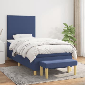 vidaXL Boxspring met matras stof blauw 90x200 cm, 90 cm, Eenpersoons, Nieuw, 200 cm