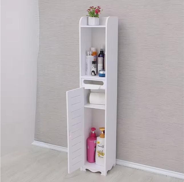 Smalle Witte Badkamerkast met Verstelbare Opbergruimte, Huis en Inrichting, Kasten | Kledingkasten, Nieuw, Verzenden