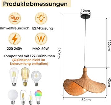 Parrot Uncle Boho rotan hanglamp, 50 x 40 cm, bamboe lampenk, Verzenden, Zo goed als nieuw