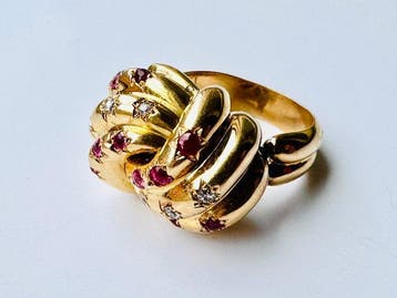 Ring - 18 karaat Geel goud - 0.16ct. tw. Diamant, Nieuw