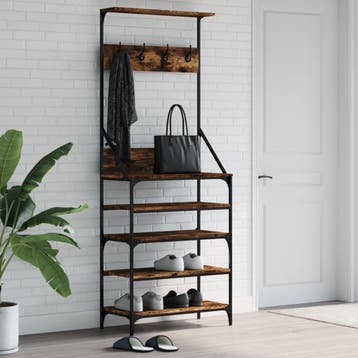vidaXL Kledingrek met schoenenrek 70x34x184 cm gerookt, Verzenden, Nieuw