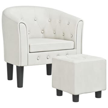 Kuipstoel met voetenbank - Wit | Retourdeal 80% Korting, Huis en Inrichting, Fauteuils, Overige materialen, Gebruikt, Minder dan 75 cm