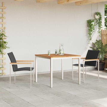 vidaXL Tuin eettafelset 3 st Massief acaciahout en roestvrij, Verzenden, Nieuw, 3 zitplaatsen
