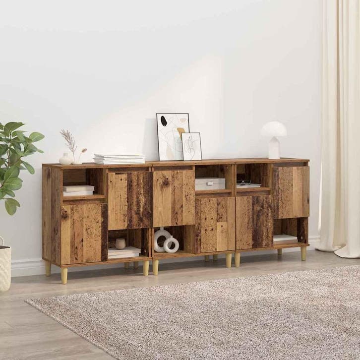 vidaXL Dressoirs 3 pcs Oud Hout 60 x 35 x 70 cm Bewerkt hout, Huis en Inrichting, Kasten | Dressoirs, 25 tot 50 cm, Nieuw, 50 tot 100 cm